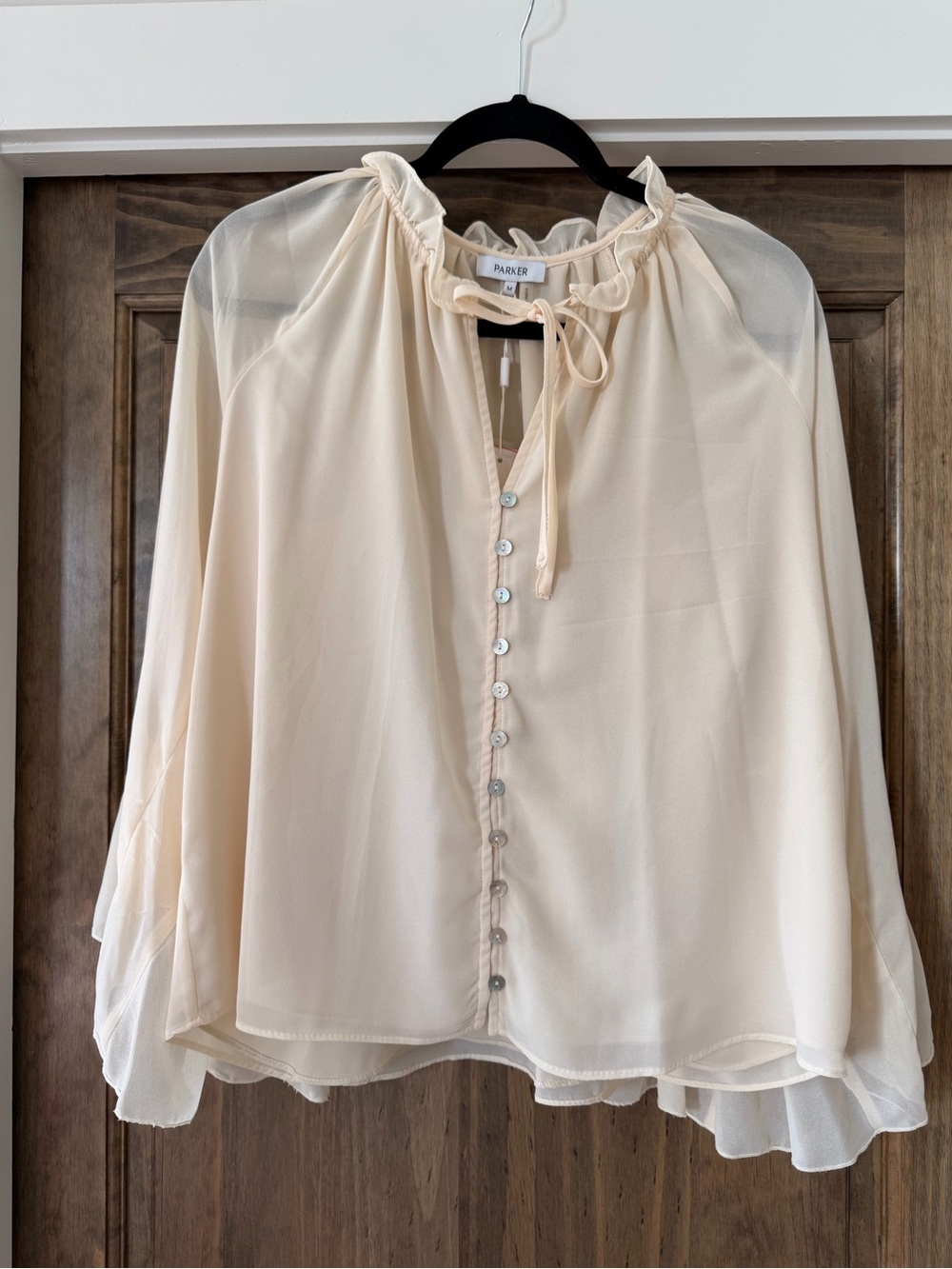 Parker Cream Tie-Neck Sheer Chiffon Blouse